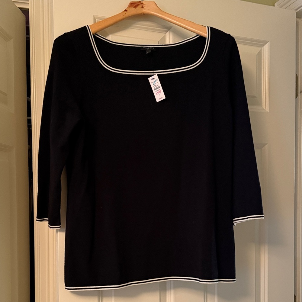 Talbots Black 3/4 Length Sleeve with White and Pearl Accents